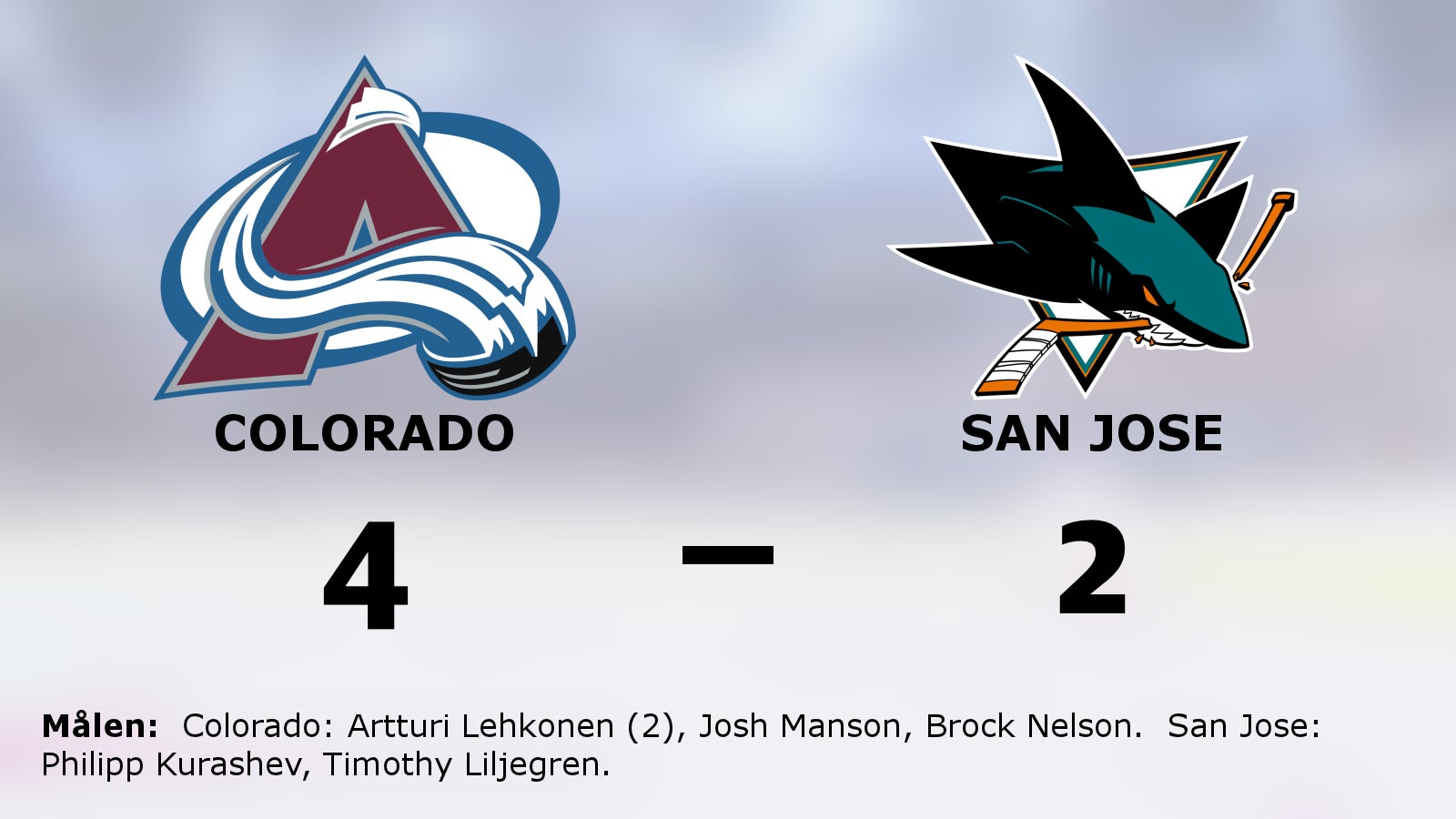 Colorado vann mot San Jose efter Artturi Lehkonens två mål
