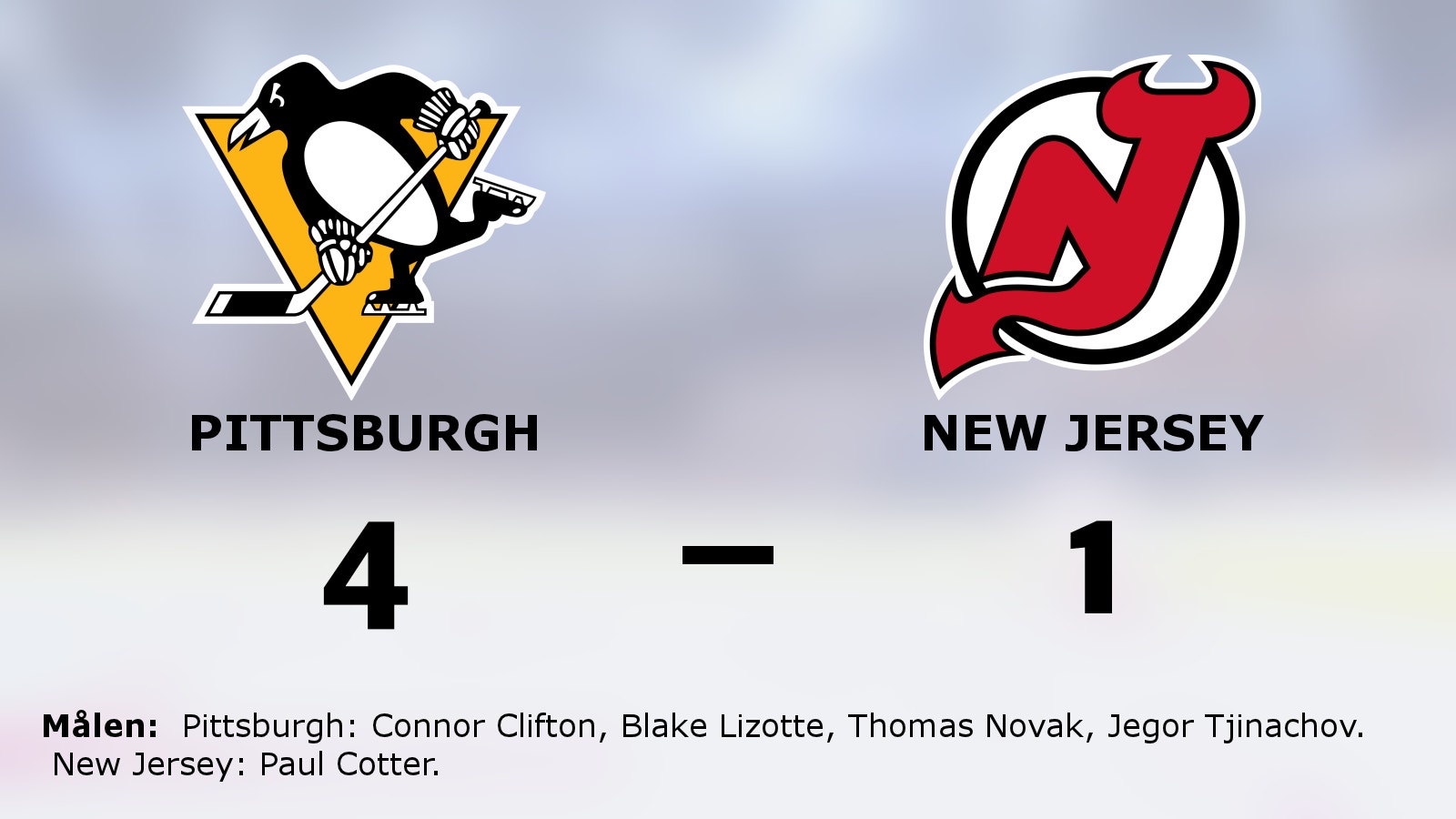 Clifton och Tjinachov nyckelspelare när Pittsburgh vann mot gästande New Jersey