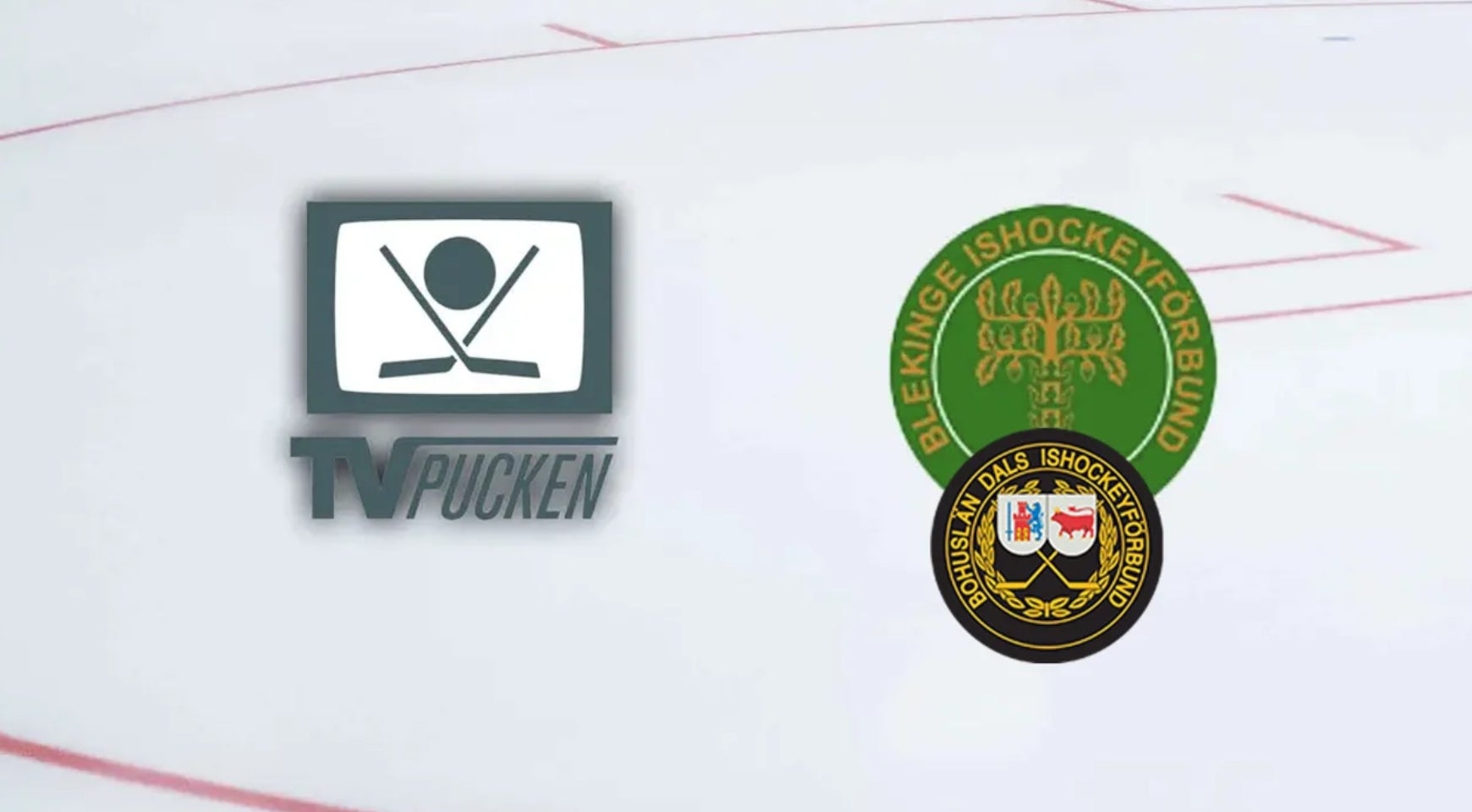Två hockeylogotyper på vit bakgrund: TV Puckens logotyp med två korsade hockeyklubbor och puck på vänster sida, och två svenska hockeyförbundslogotyper på höger sida.