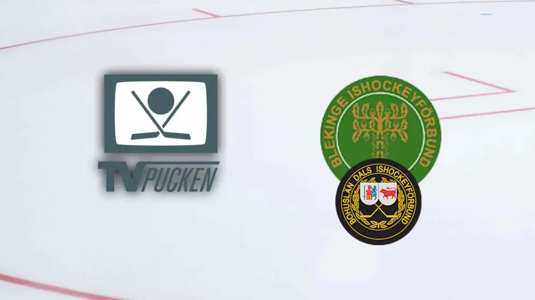 Två hockeylogotyper på vit bakgrund: TV Puckens logotyp med två korsade hockeyklubbor och puck på vänster sida, och två svenska hockeyförbundslogotyper på höger sida.