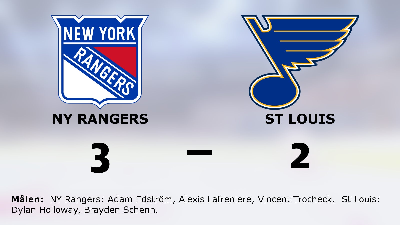 Äntligen seger för NY Rangers mot St Louis