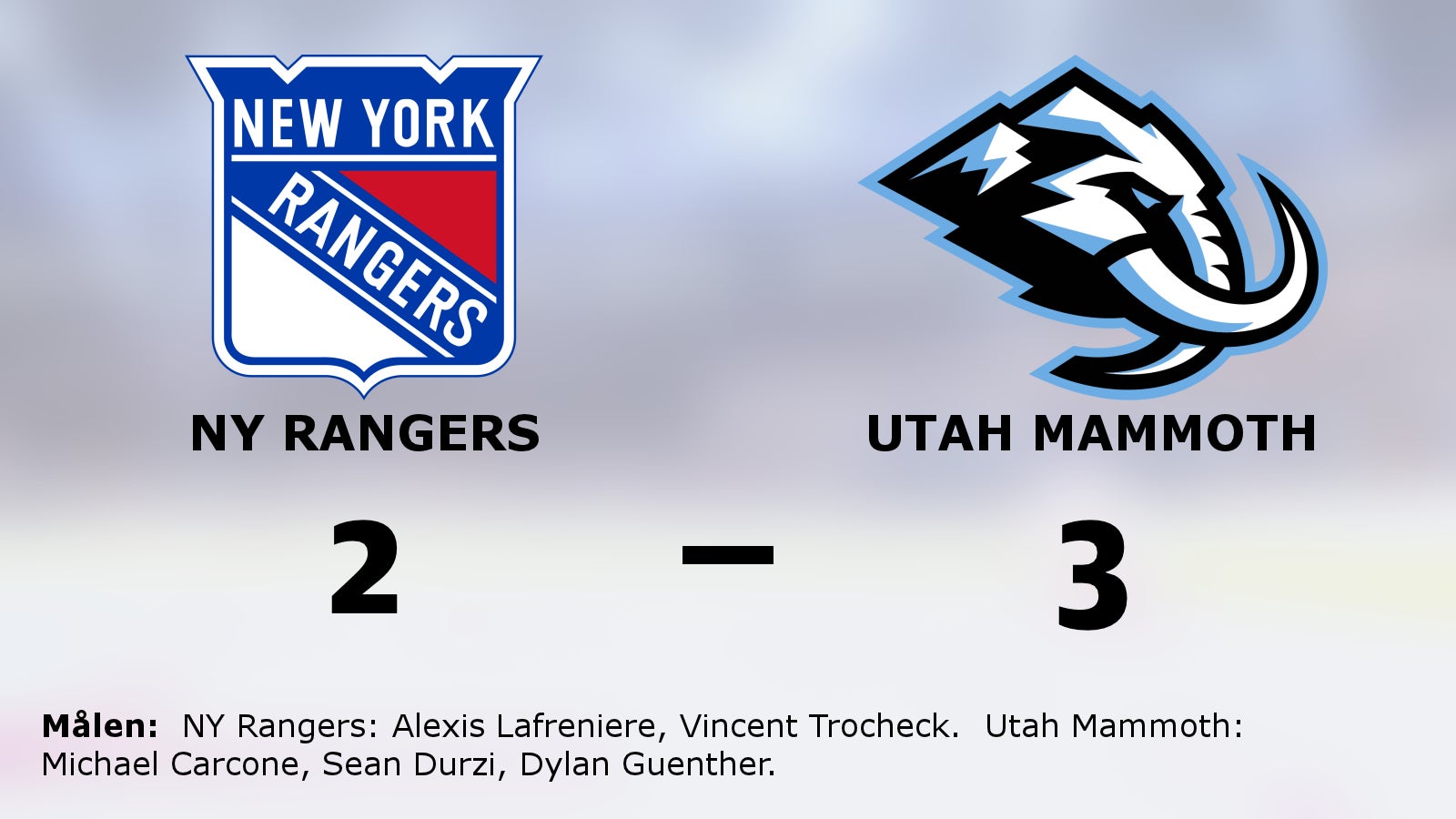 Utah Mammoth vinnare mot NY Rangers – avgjorde i förlängningen