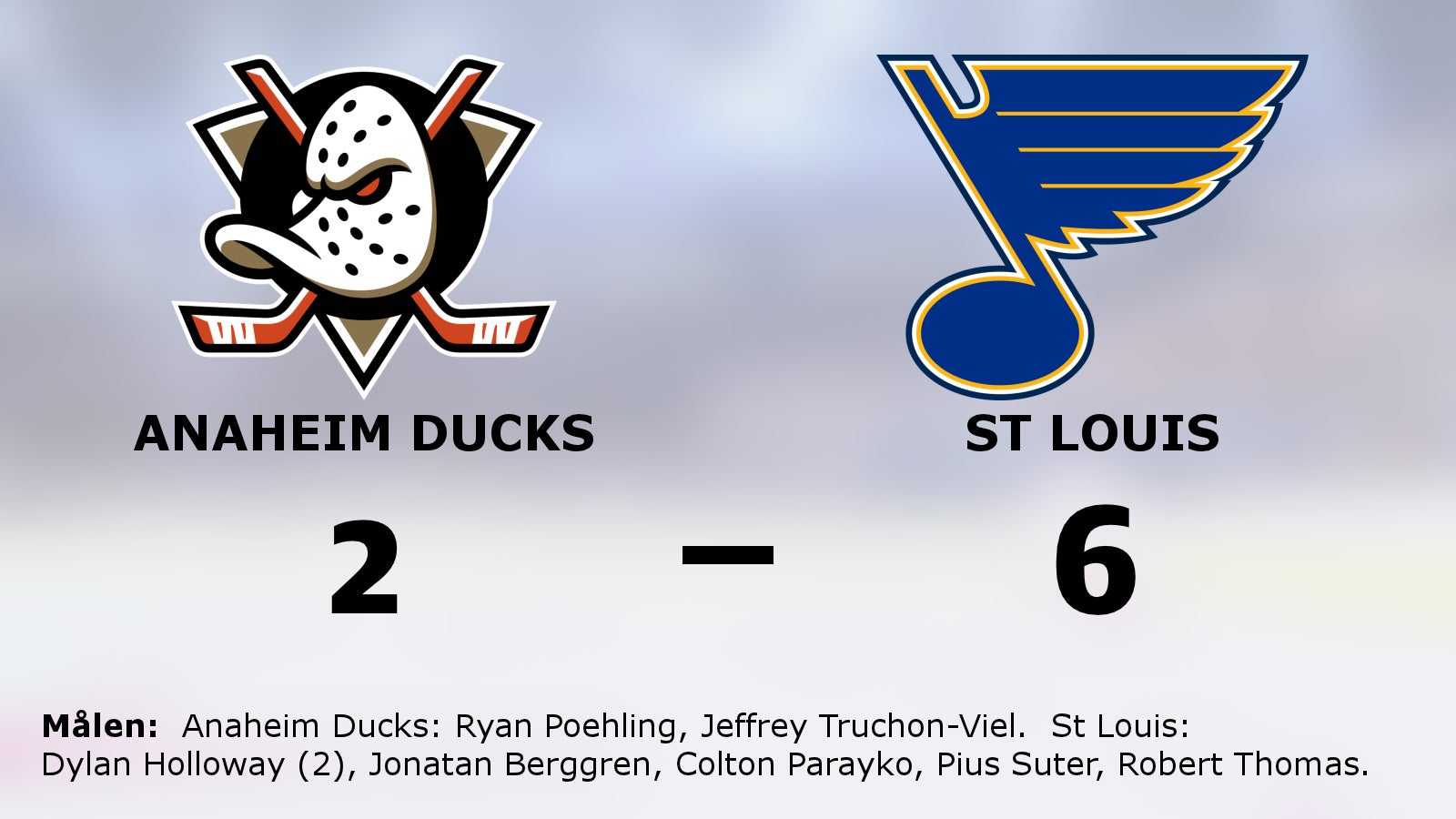 Dylan Holloway tvåmålsskytt när St Louis vann mot Anaheim Ducks