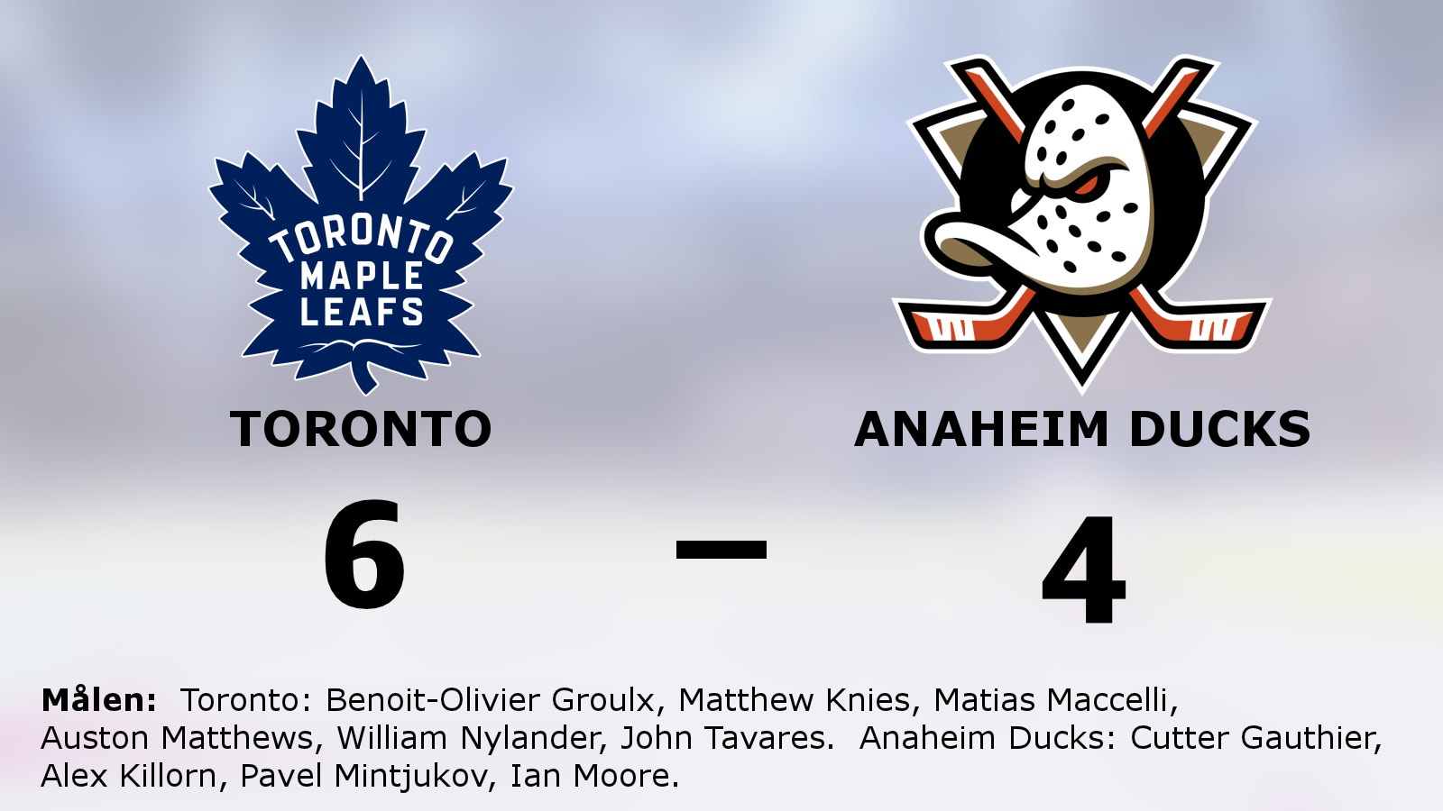 Skrällseger när Toronto besegrade Anaheim Ducks