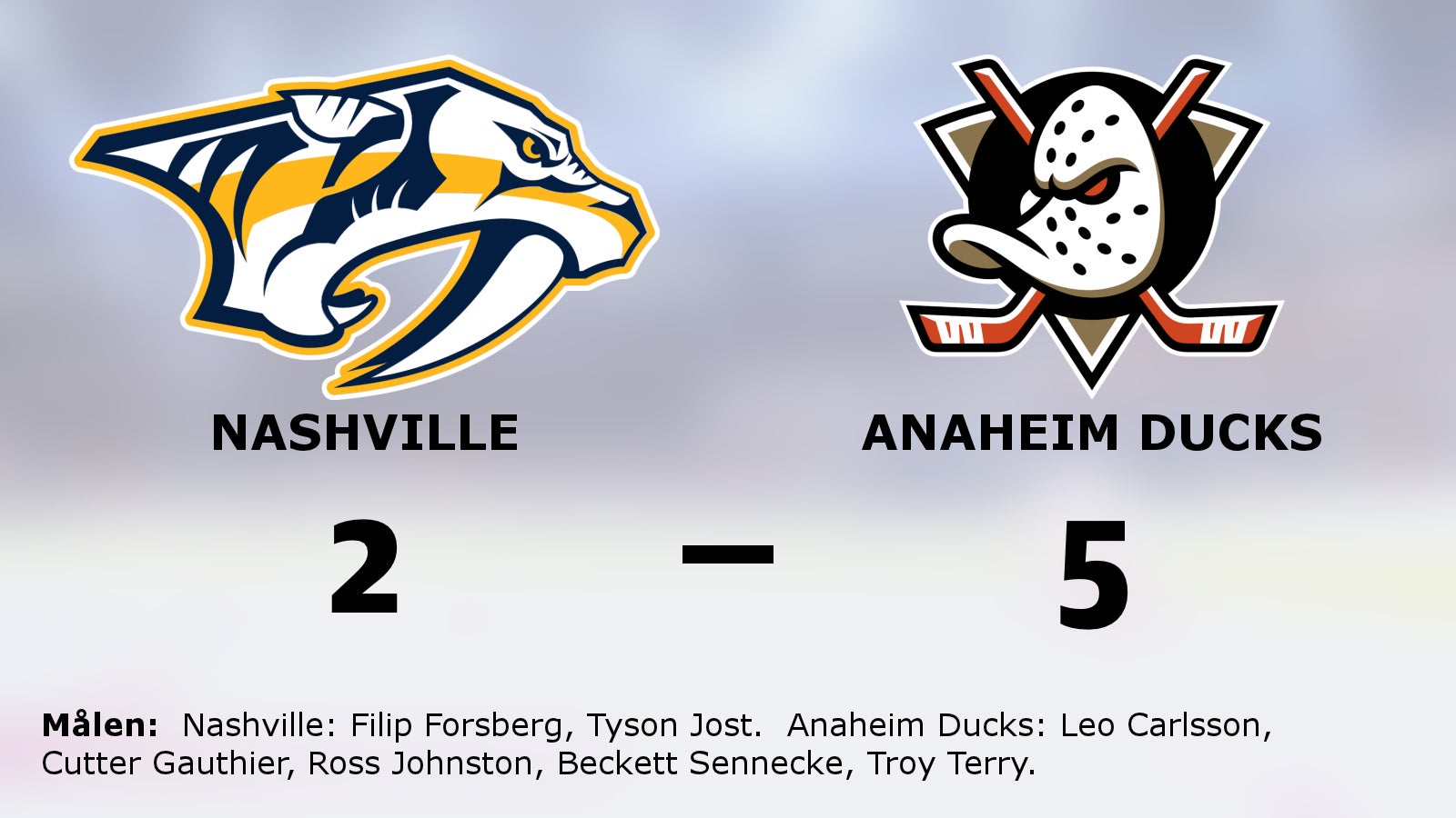 Anaheim Ducks vann med 5–2 mot Nashville