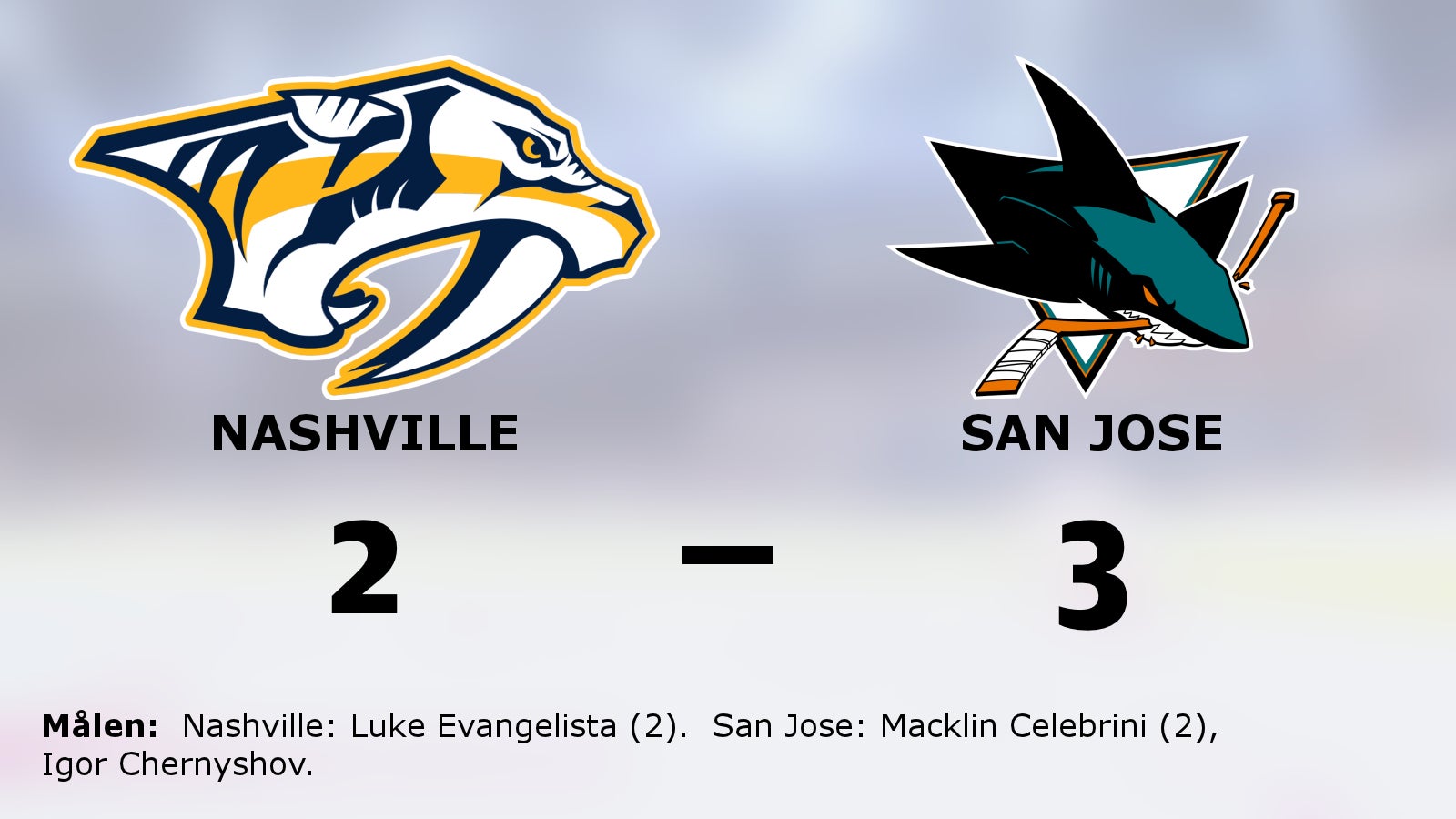 San Jose vann med 3–2 borta mot Nashville