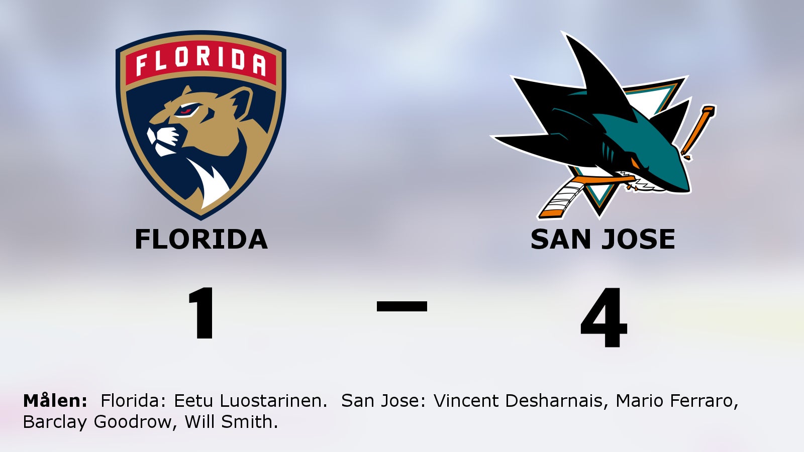San Jose vann mot Florida i NHL