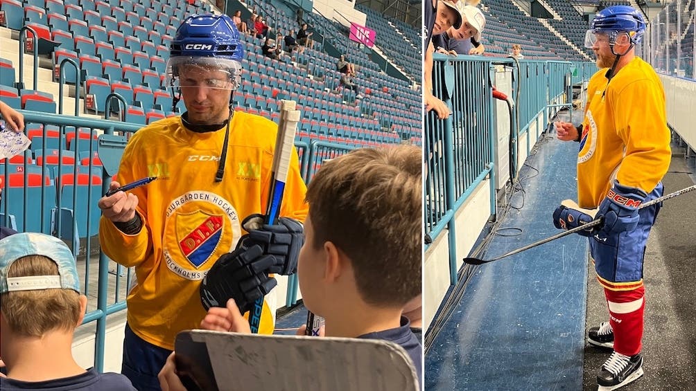 Marcus Krüger Linus Klasen skriver autografer