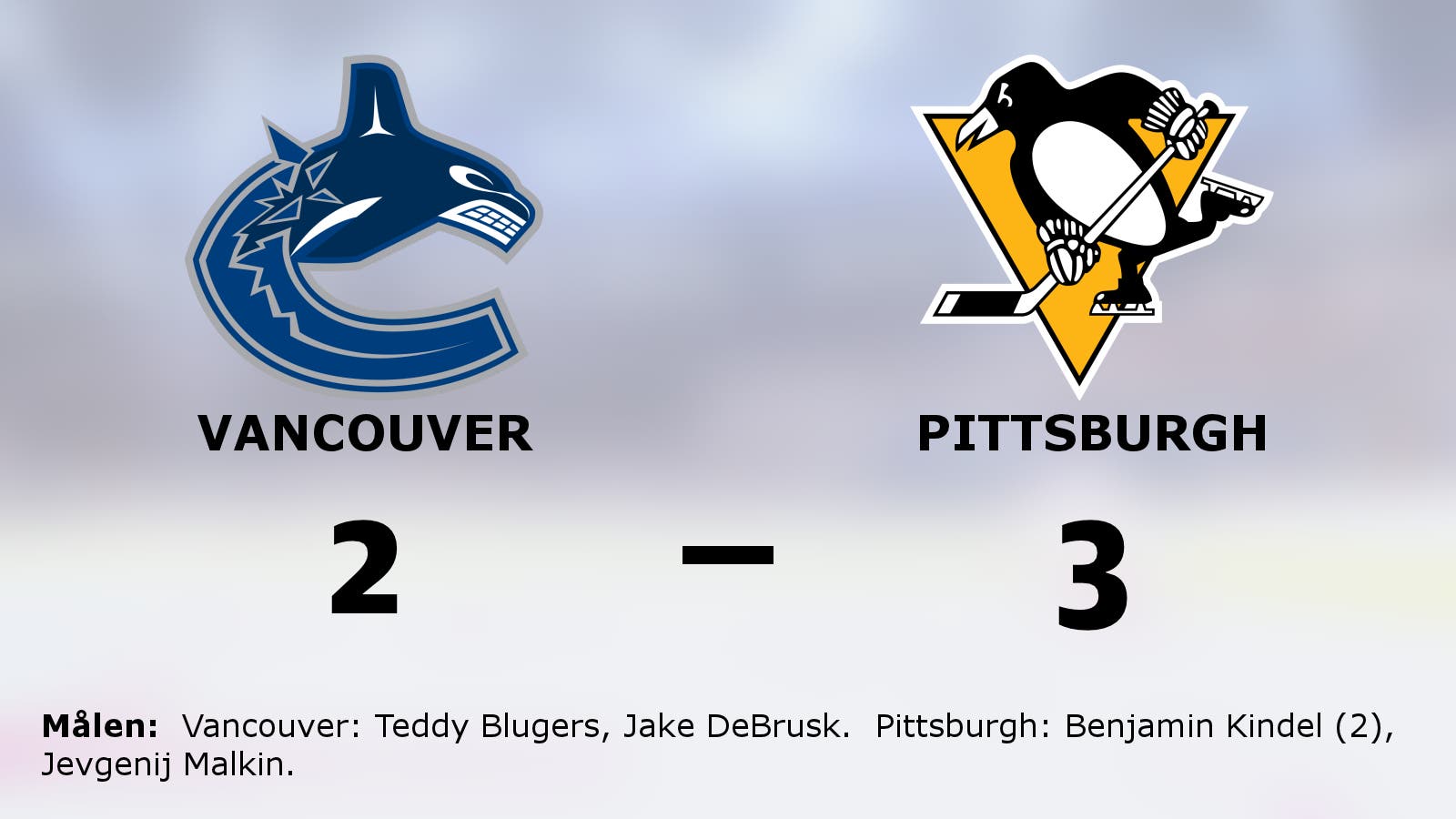 Pittsburgh fortsätter vinna – 3–2 mot Vancouver