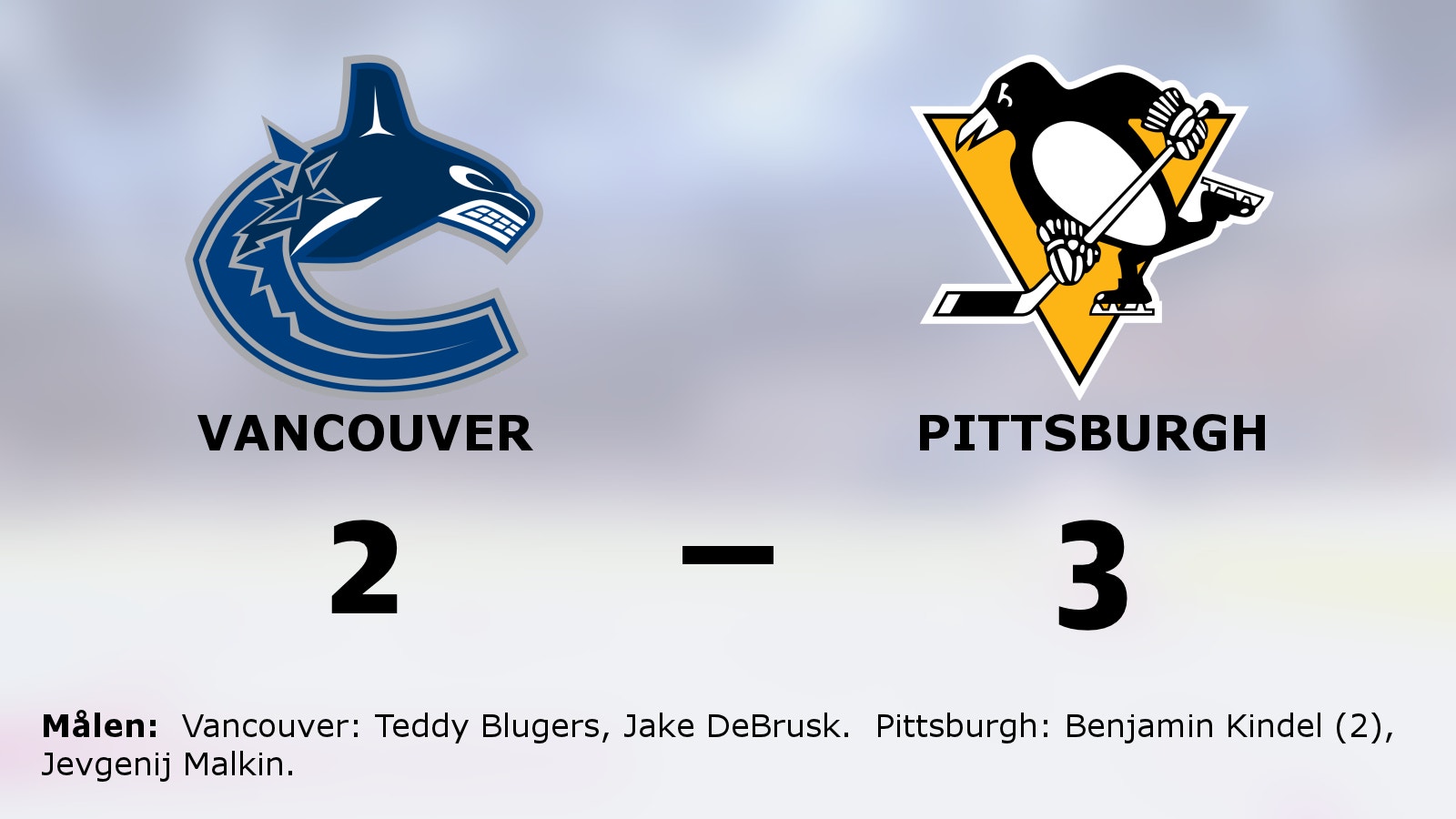 Pittsburgh fortsätter vinna – 3–2 mot Vancouver