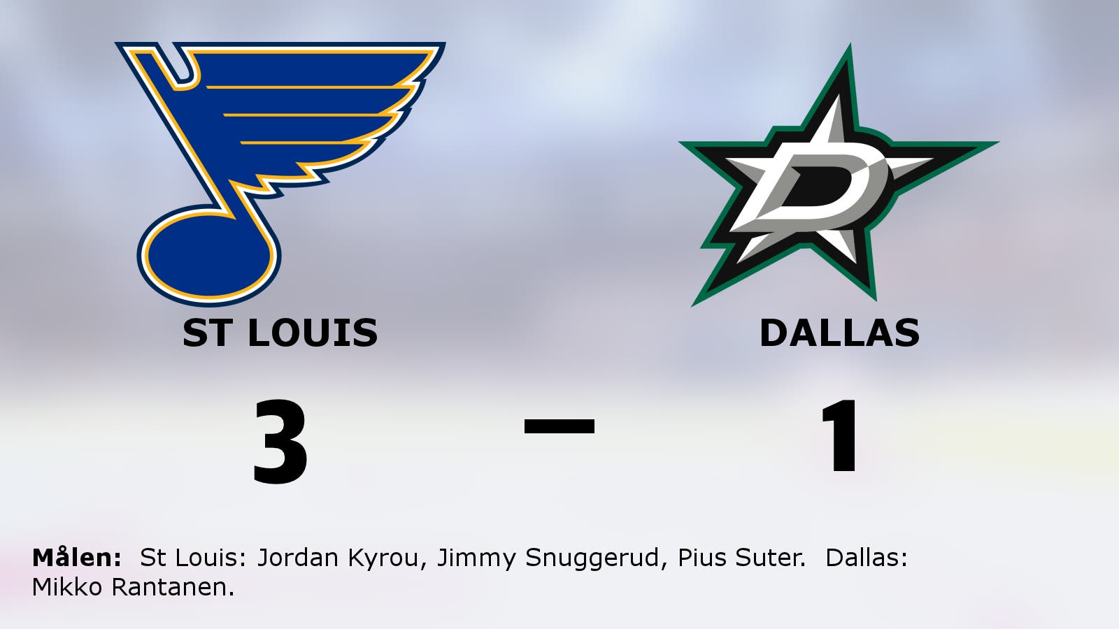 Seger med 3–1 för St Louis mot Dallas