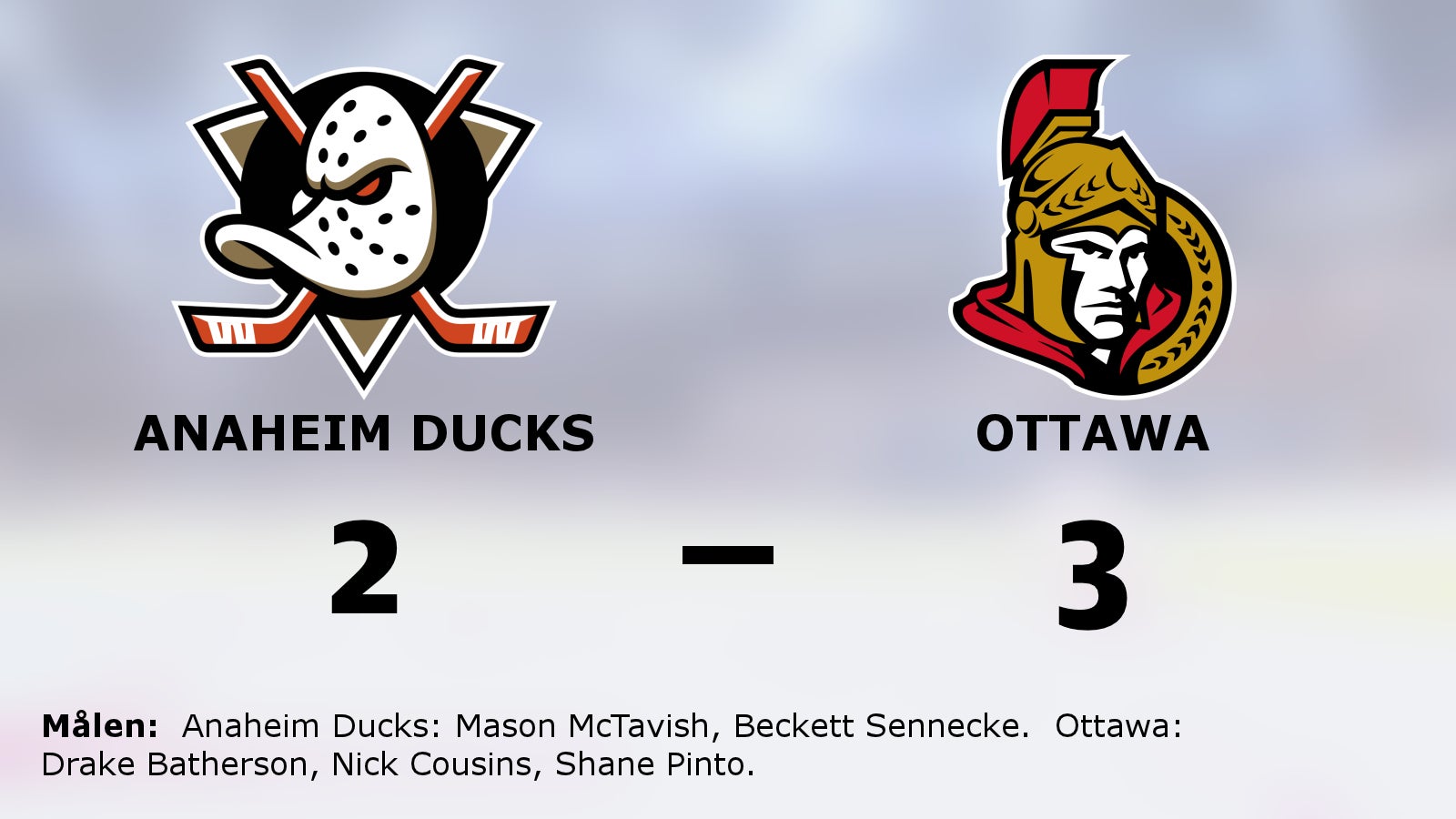 Tre poäng till Ottawa efter avgörande i slutperioden mot Anaheim Ducks