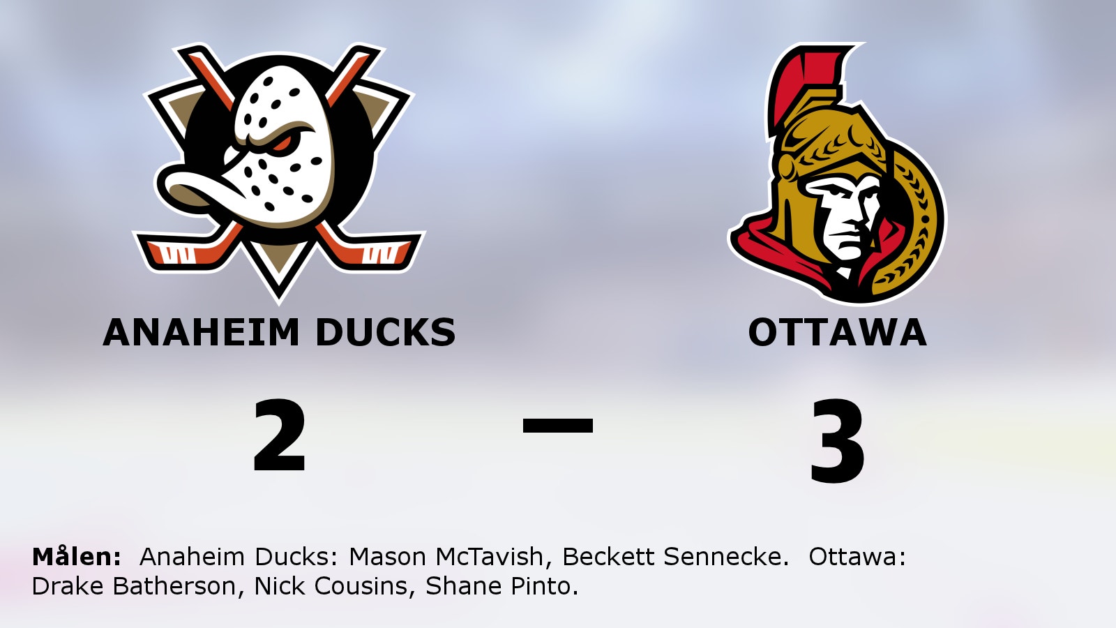 Tre poäng till Ottawa efter avgörande i slutperioden mot Anaheim Ducks