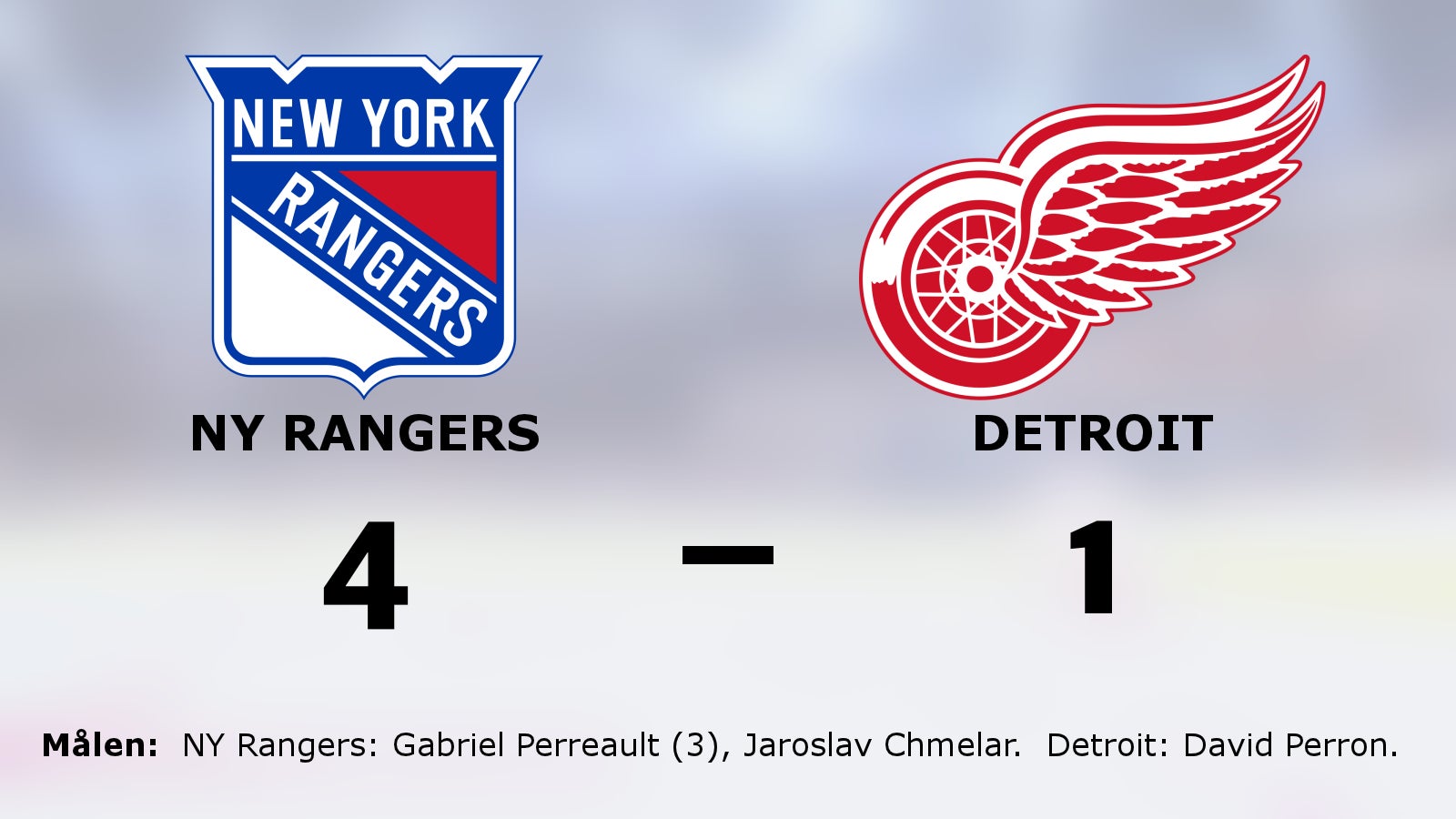 Gabriel Perreault tremålskytt i NY Rangers seger mot Detroit