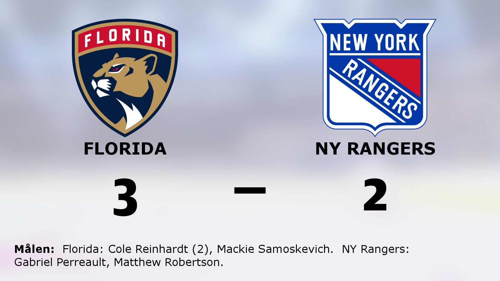 Florida vann efter avgörande i tredje perioden mot gästande NY Rangers