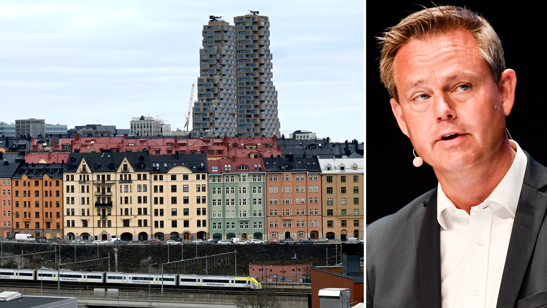 Bild på bostäder till vänster, SBAB:s chefsekonom Robert Boije till höger.