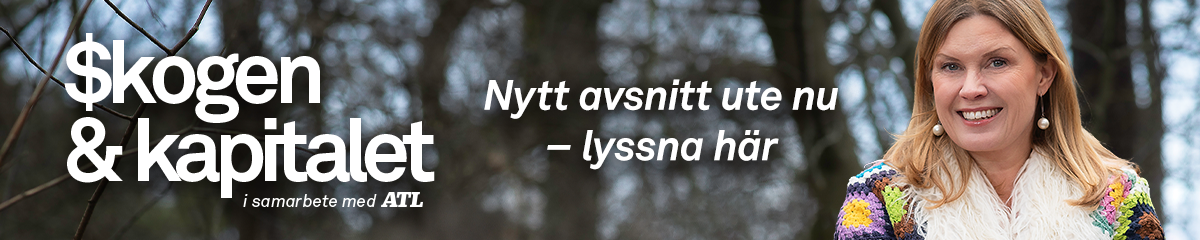 Bannerannons för Skogen & kapitalet podcast med en kvinna som ler mot kameran