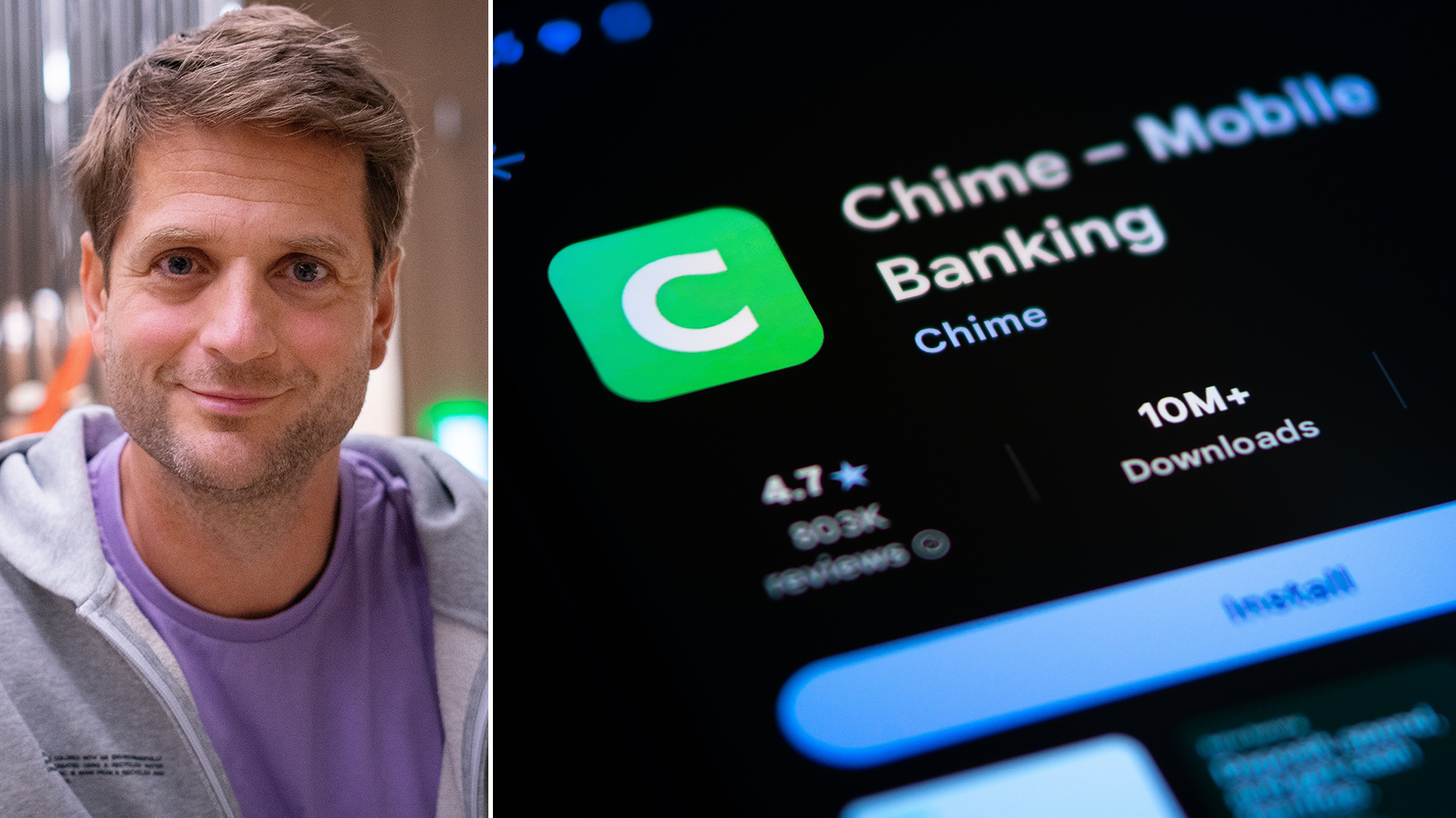 Klarnas vd Sebastian Siemiatkowski och Chimes app-ikon.