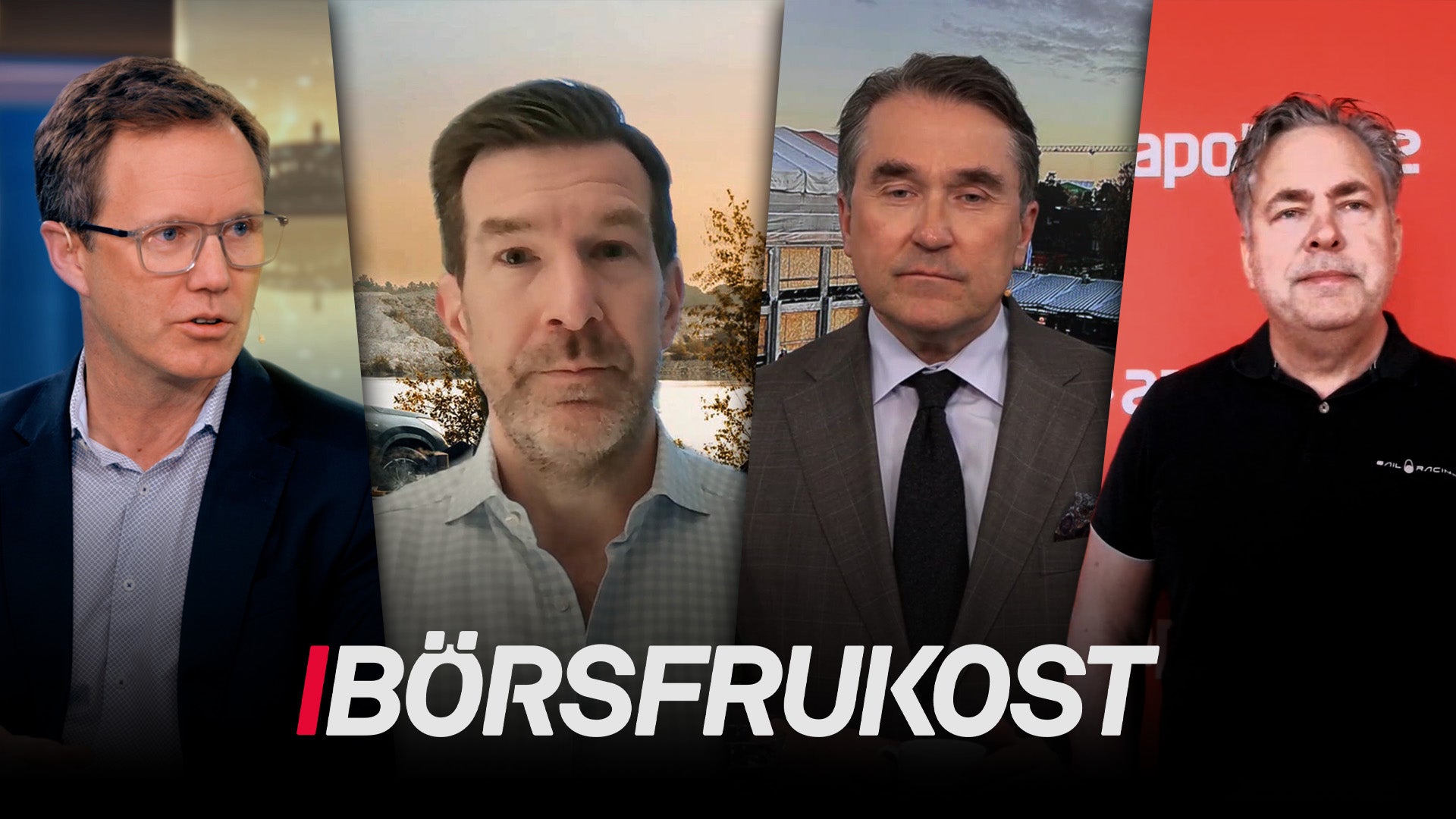 Fyra män presenterade sida vid sida med texten Börsfrukoost