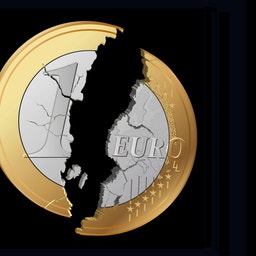 Euromynt med gyllene och silverfärgad design, delad mitt på med en landsilhuett