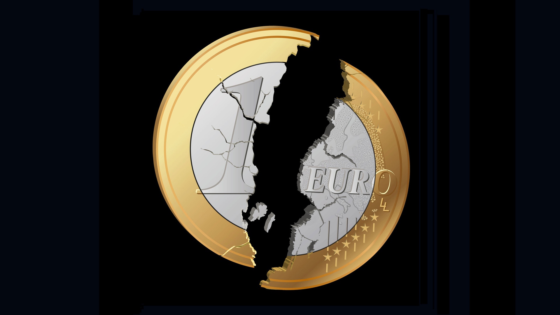 Euromynt med gyllene och silverfärgad design, delad mitt på med en landsilhuett