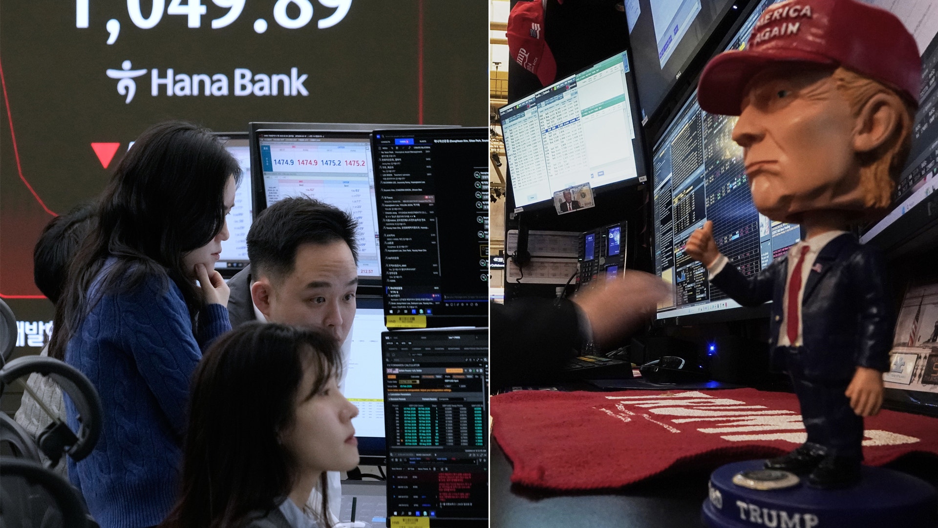 Människor övervakar finansiell data på datorskärmar i en handelsstation.