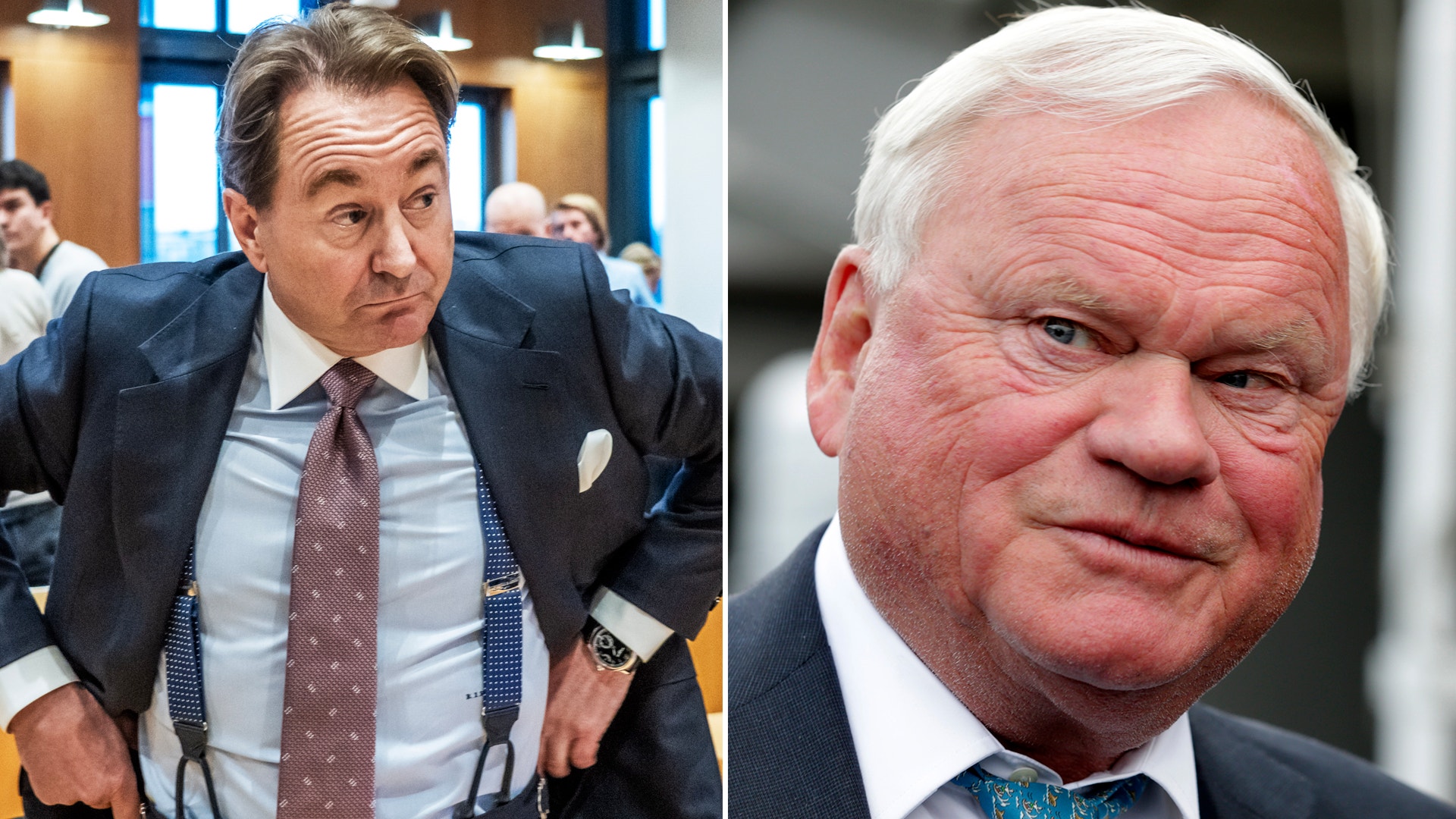 Två separata porträttbilder av äldre män i kostym och slips, sammansatta sida vid sida.