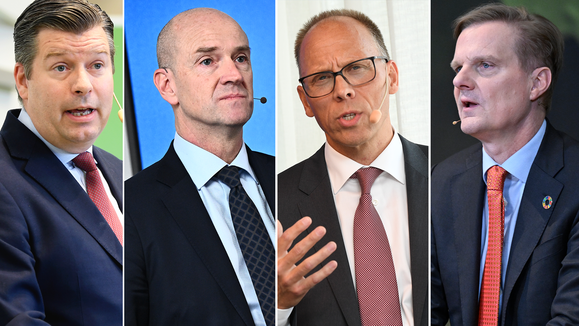 Kollage med porträtt av fyra män i formell affärskläder och kostym.