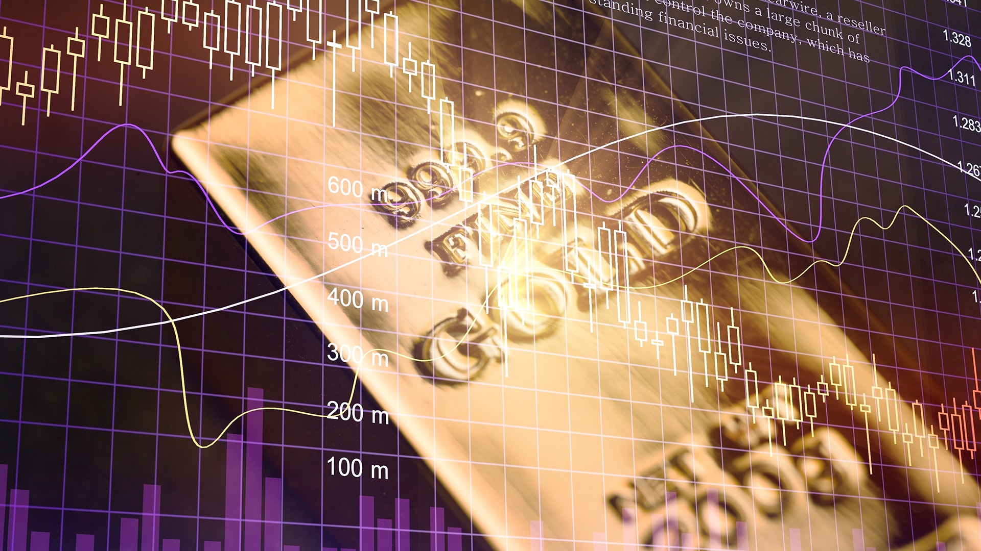 Guldtacka framför en animerad kursgraf.