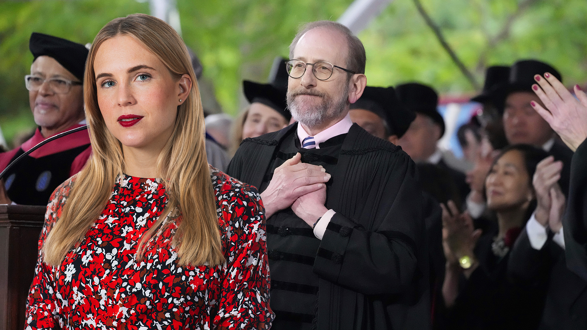 Martina Stenström och Harvards rektor Alan Garber.