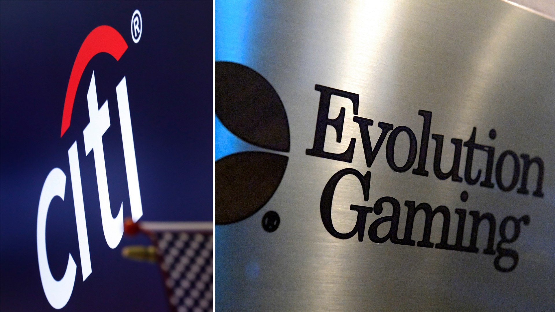 Banken Citi logga till vänster, Evolution Gamings logga till höger.