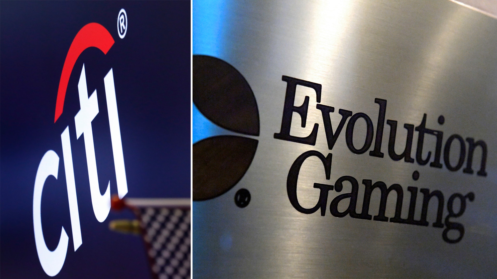 Banken Citi logga till vänster, Evolution Gamings logga till höger.