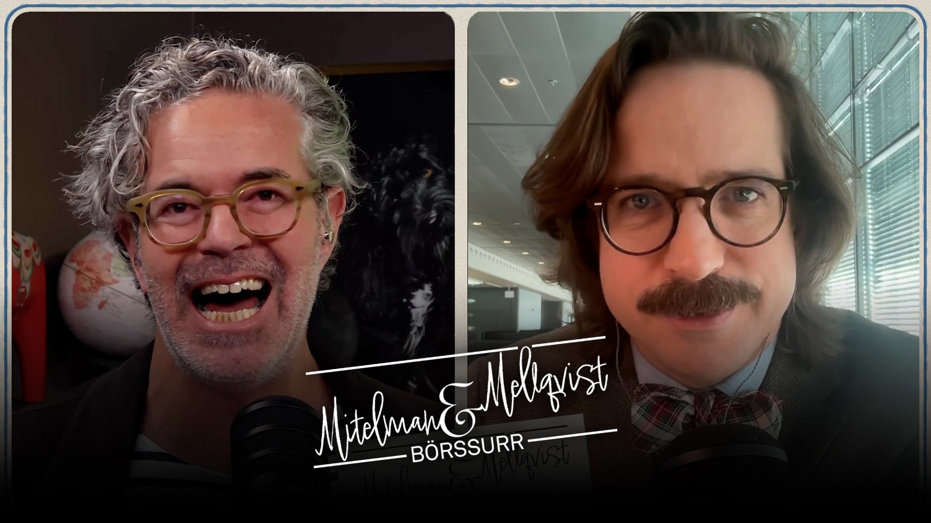 Två porträtt av män med glasögon och text emellan