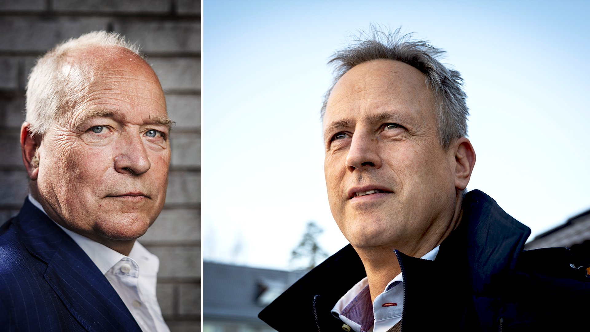 Porträtt av två män sida vid sida. Mannen till vänster är äldre med vitt hår, mannen till höger är något yngre med mörkt hår.