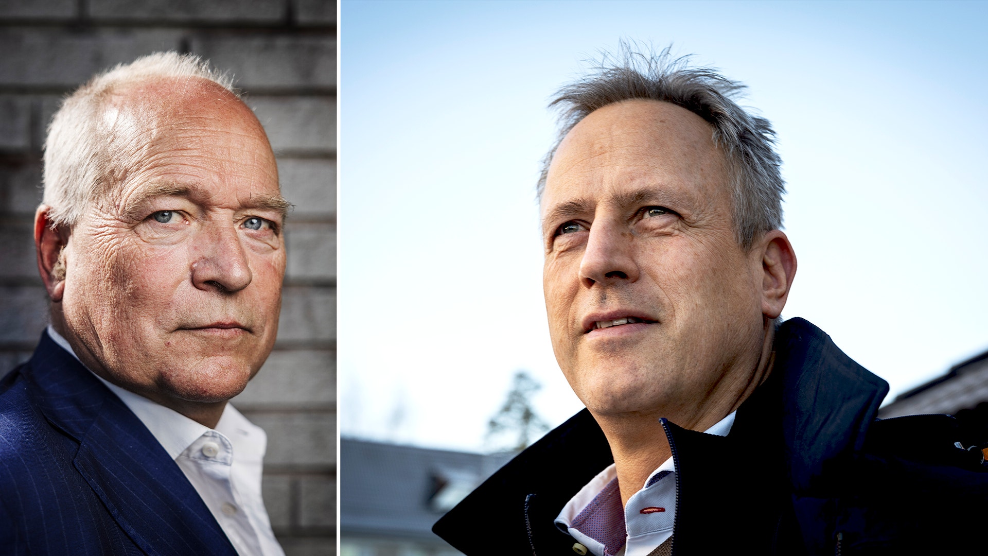 Porträtt av två män sida vid sida. Mannen till vänster är äldre med vitt hår, mannen till höger är något yngre med mörkt hår.