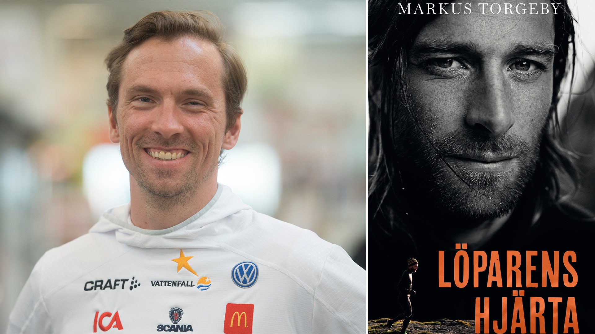 Porträttbild av Markus Torgeby tillsammans med omslaget till boken Löparens hjärta.