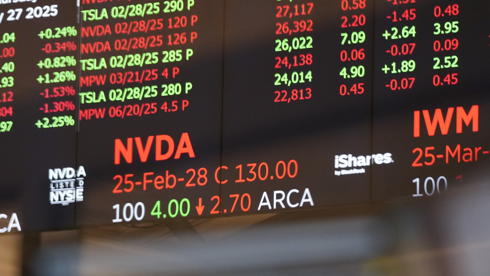 Aktiemarknadsskärm som visar aktiekurser och handelsinformation för teknikaktier på börsen.