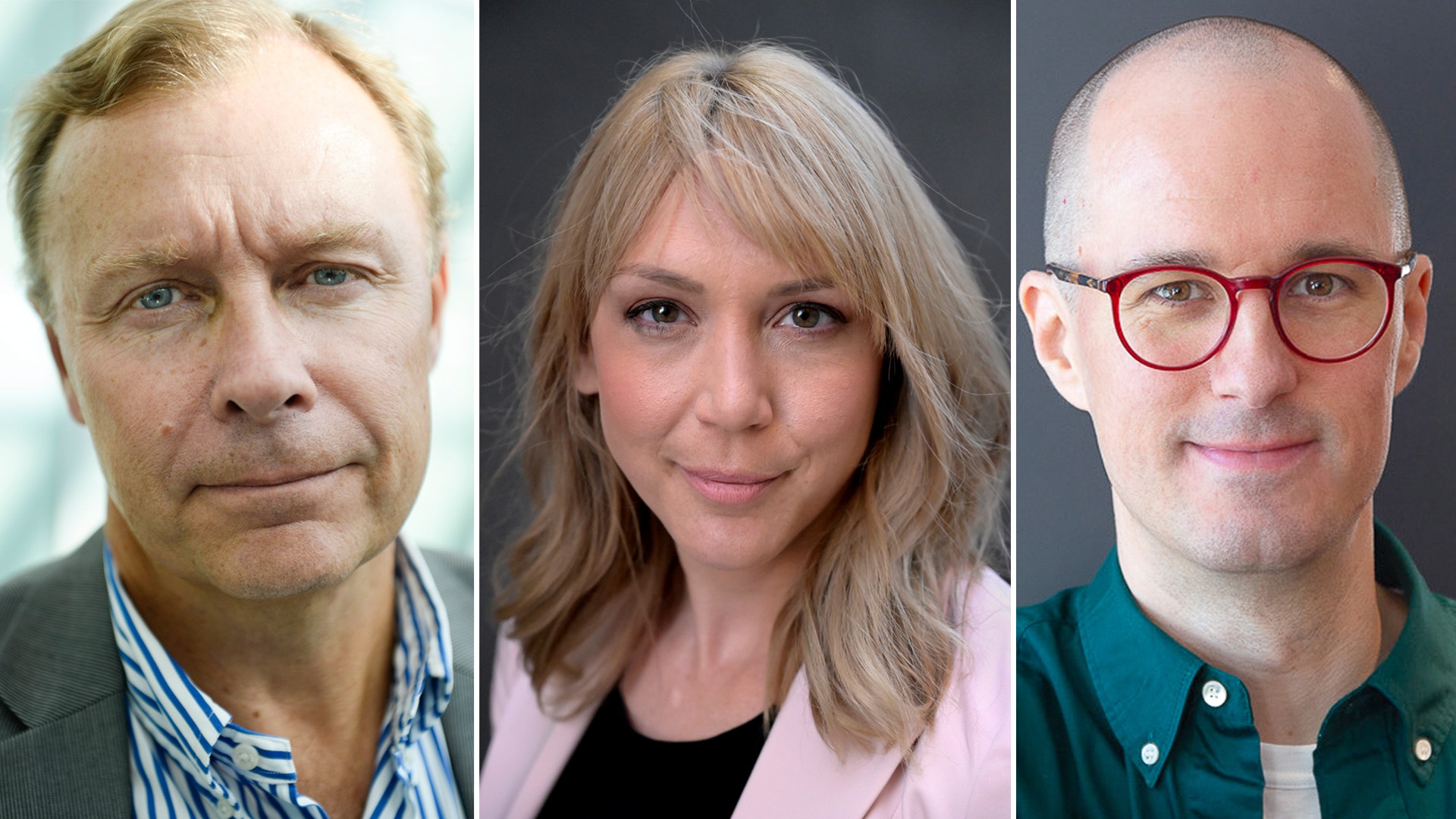 Splittbild på experterna Peter Malmqvist, Frida Bratt och Philip Scholtzé som alla kollar in i kameran.