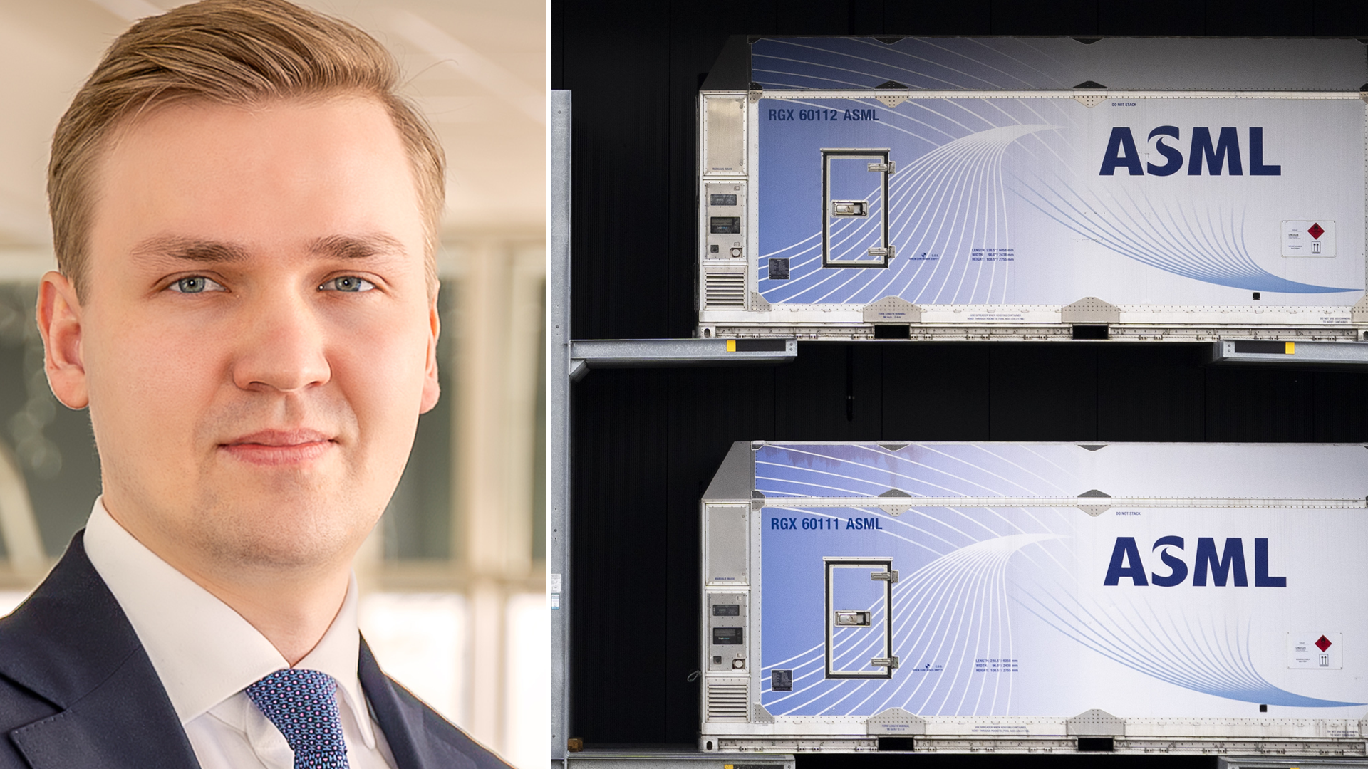Herman Ohlsson till vänster, ASML-containrar till höger.