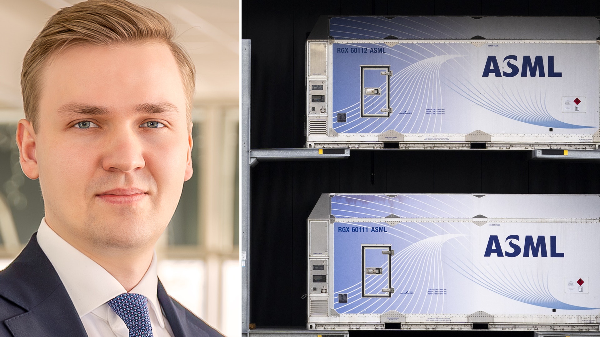 Herman Ohlsson till vänster, ASML-containrar till höger.