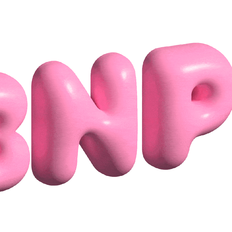Rosa 3D-bokstäver som bildar texten BNPL