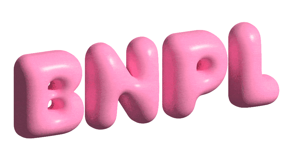 Rosa 3D-bokstäver som bildar texten BNPL