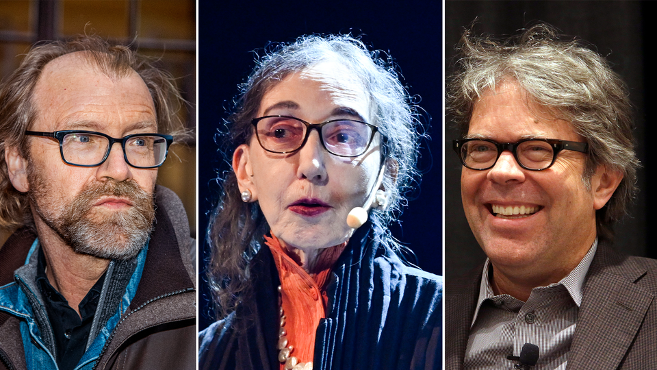 Tre porträttbilder av personer med glasögon