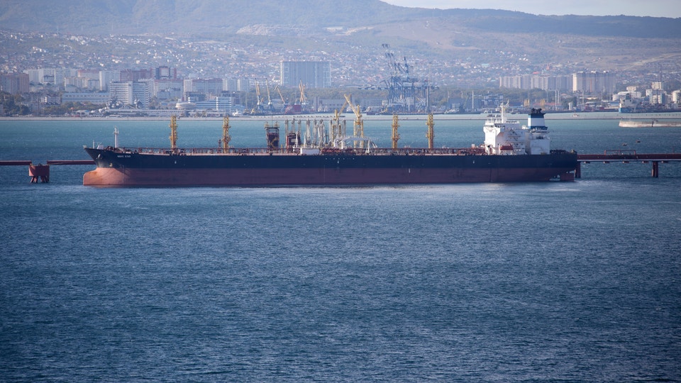 En oljetanker i Novorossiysk i Ryssland.