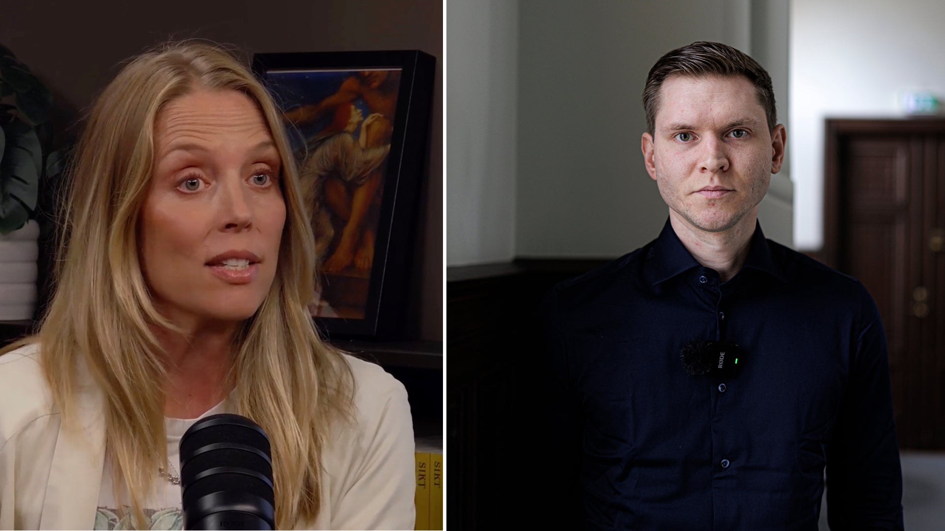 Från vänster: DN:s politikreporter Annie Reuterskiöld och Markus Allard, partiledare för Örebropartiet. 

