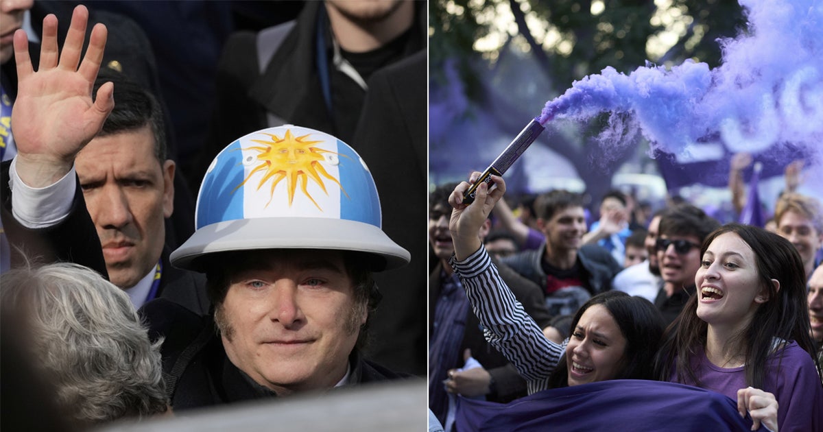 Argentinas president Javier Milei och supportrar av hans parti.