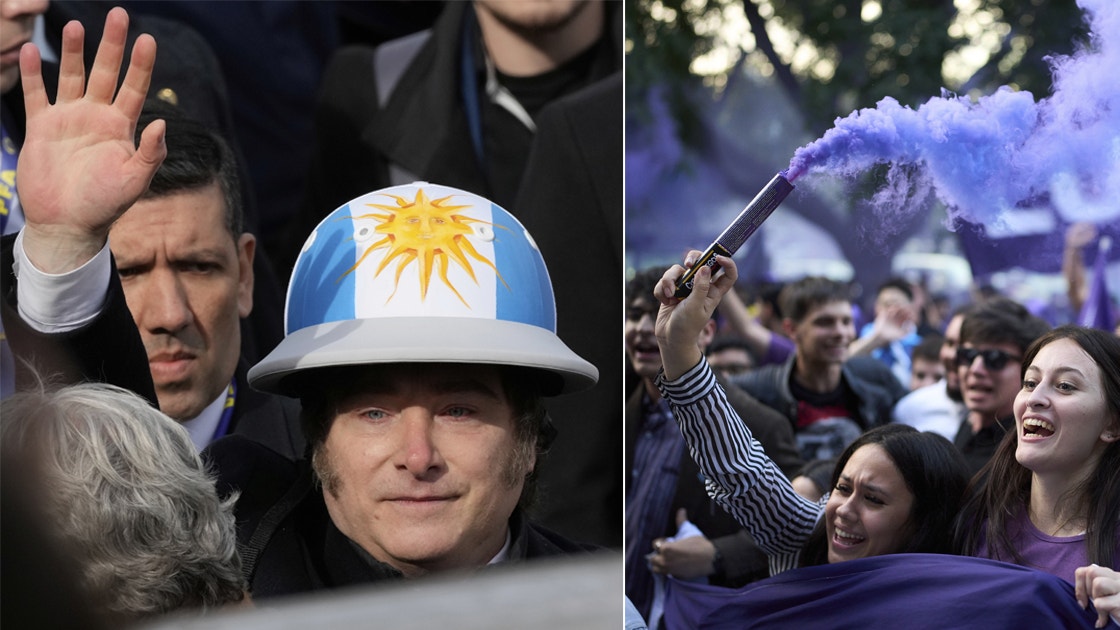 Argentinas president Javier Milei och supportrar av hans parti.