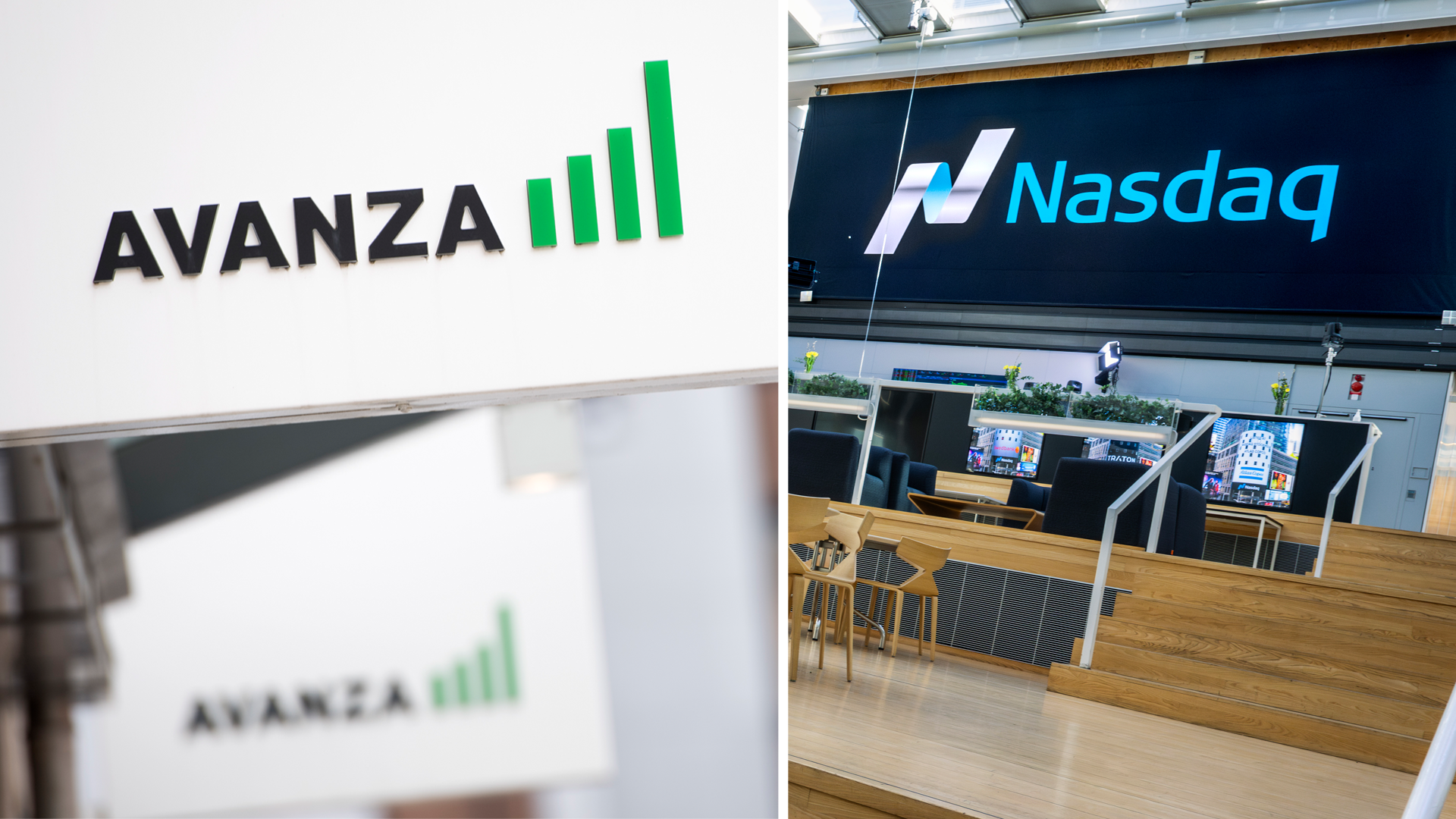 Avanzas logga till vänster och Nasdaqs till höger.