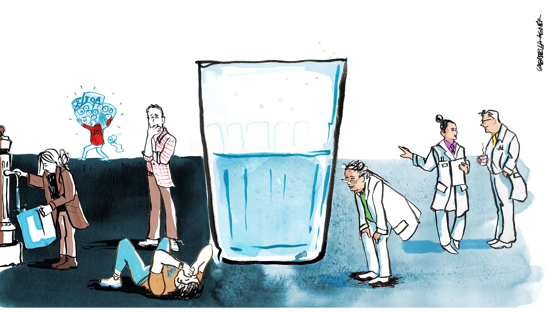 En illustration som visar hur man kan se ett glas som halvtomt eller halvfullt.