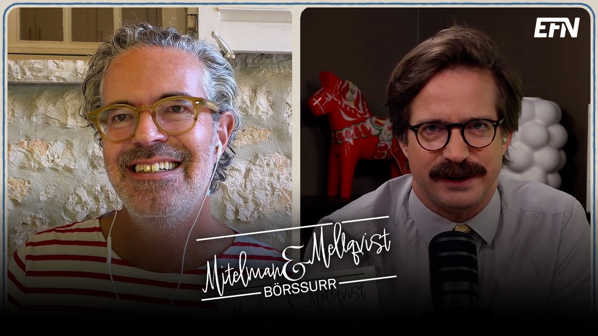 Två män i videosamtal, programmet Mitelman & Melqvist Börssurr.